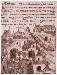 Страница Никоновской летописи, в которой говорится об основании Орла